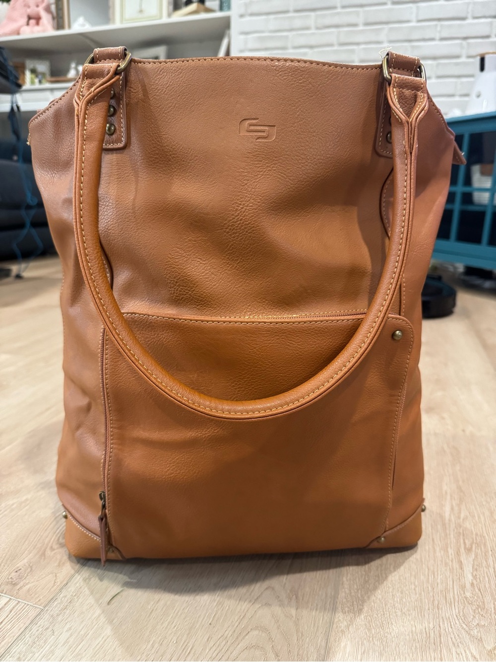 solo Tan Vinyl Laptop Tote with Dual Handles